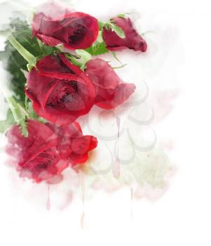 Red Roses Watercolor Digital Painting