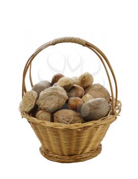 Nuts Mix In A Basket Isolated On White Background