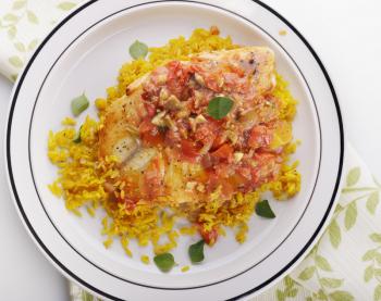 Tilapia Fillets with Yellow Rice and Vegetables
