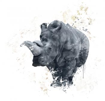 Digital Painting of  White Rhinoceros 