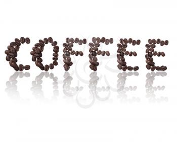 word coffee made from coffee beans isolated on White background