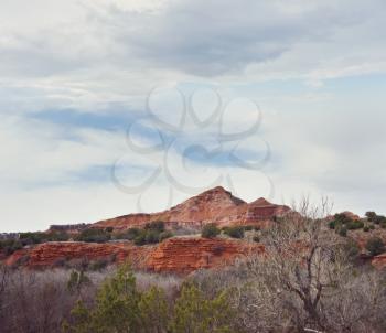Red mountains in Palo Duro Canyon State Park in Texas 