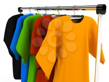 Royalty Free Clipart Image of Clothes on Hangers