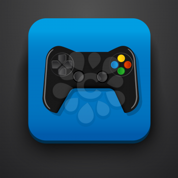 Black gamepad symbol icon on blue. Vector