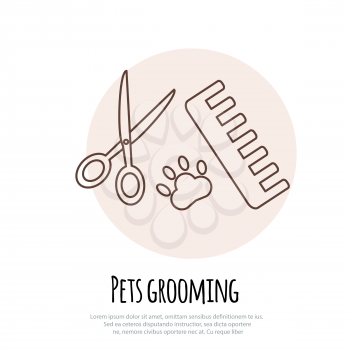 Scissors, comb for cutting and grooming petss. vector illustration