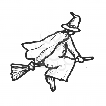 Hand drawn doodle Halloween witch. Black pen objects drawing. Design illustration for poster, flyer over white background.