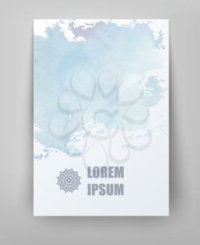 abstract watercolor style brochure design in blue. Vector flyer