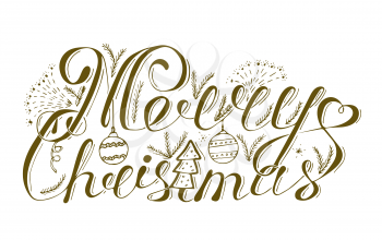 Merry Christmas poster with hand lettering and decoration elements. This illustration can be used as a greeting card, poster or print.