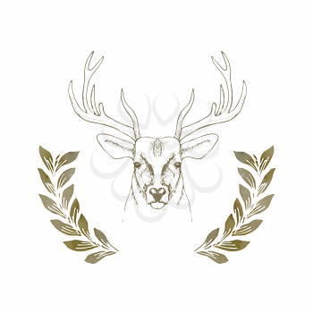 hand drawn deer head with horns. vector illustration