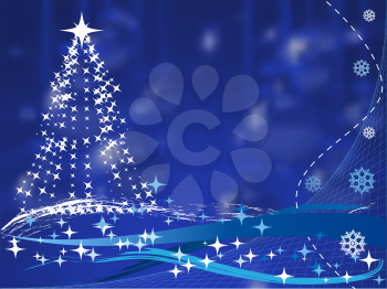 christmas tree on blue background with christmas balls. vector illustration