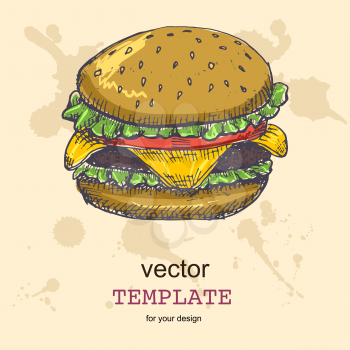Fast food menu design template hand drawn vector. Illustration