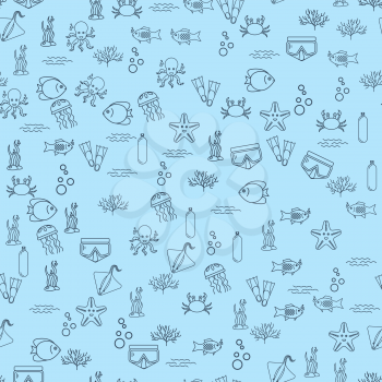 Seamless background with fish and equipment Vector