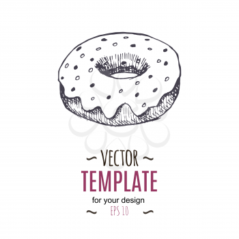 Vector vintage Donut drawing. Hand drawn monochrome fast food illustration. Great for menu, poster or label.