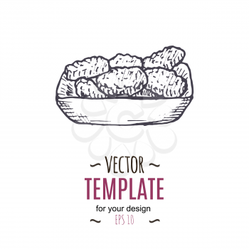 Vector vintage nuggets drawing. Hand drawn monochrome fast food illustration. Great for menu, poster or label.
