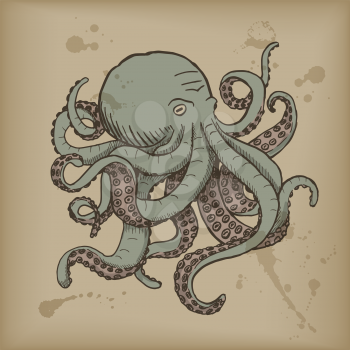 Octopus. Vector engraving vintage illustrations. Isolated on white background.