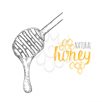 Hand drawn honey stick over white background. Vector illustration