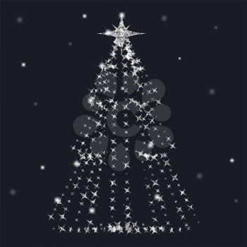Beautiful elegant Christmas tree. Vector illustration on a dark background. Modern design.