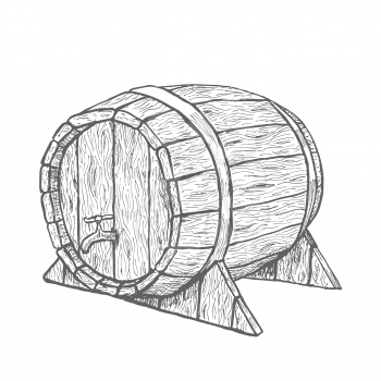 Vector hand drawing wood barrel in white background. Illustration EPS