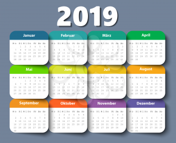 Calendar 2018 year German. Week starting on Monday. eps