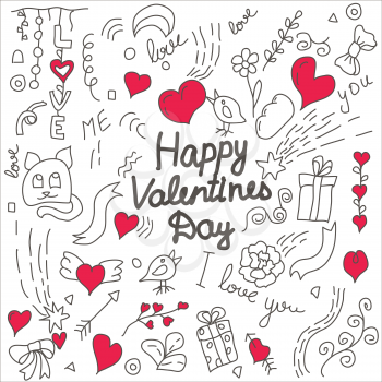 Valentines day hand drawn doodle card. Vector