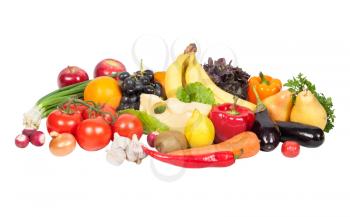 Fresh vegetables and fruits isolated on white 