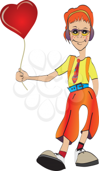 Royalty Free Clipart Image of a Kid With a Heart Balloon