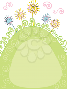 Royalty Free Clipart Image of a Hill of Abstract Flowers