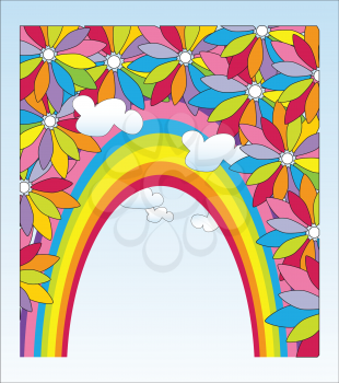 Royalty Free Clipart Image of a Rainbow and Flower Frame