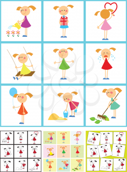 Royalty Free Clipart Image of Girls Doing Various Activities