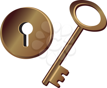 Royalty Free Clipart Image of a Key and Keyhole