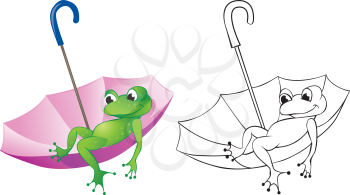 Royalty Free Clipart Image of Frogs in Upturned Umbrellas