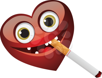 Royalty Free Clipart Image of a Heart With Cigarette