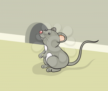 Royalty Free Clipart Image of a Mouse at its Hole