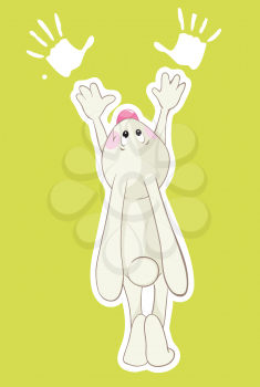 Royalty Free Clipart Image of a Rabbit and Handprints