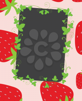Royalty Free Clipart Image of a Strawberry Background With a Leaf Frame