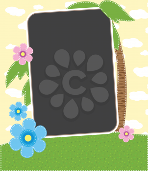 Royalty Free Clipart Image of a Tropical Background With Flowers Around a Black Frame