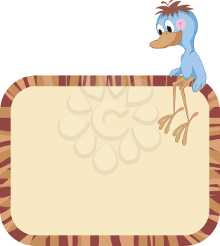 Royalty Free Clipart Image of a Funny Bird on a Frame