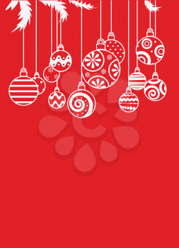 Royalty Free Clipart Image of Christmas Ornaments on a Red Background