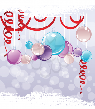 Royalty Free Clipart Image of Christmas Ornaments on a Bokeh Background