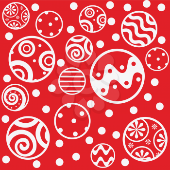 Royalty Free Clipart Image of a Red Background With Tree Ornaments