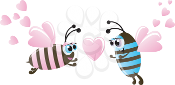 Valentines day. Two bee and hearts