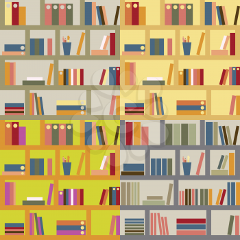 Bookshelf. Four seamless backgrounds