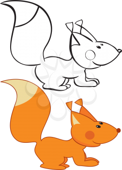 Funny squirrel. Color and outline illustration