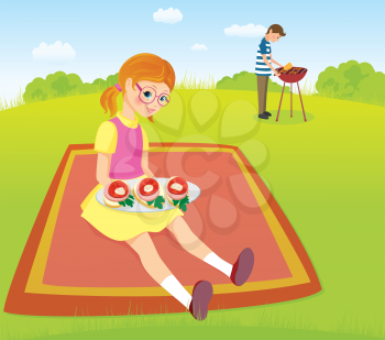 Girl and men on the picnic