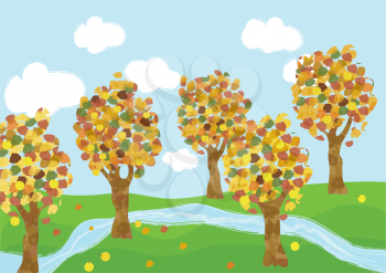 Autumn landscape -  children's applique style