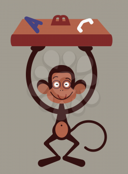 Monkey with pensil - back to school illustration