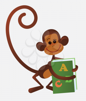 Monkey with book - back to school illustration