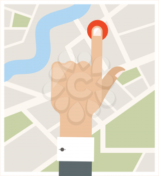 Hand and button on the map