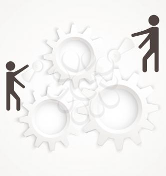 Vector illustration of abstract team work concept with cog wheels on white 
