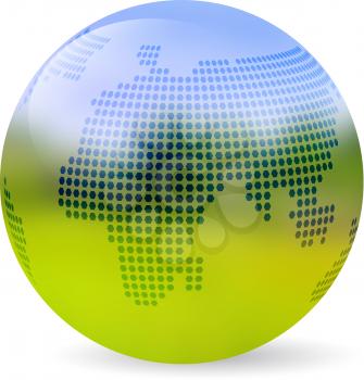 Globe symbol colored with blurred landscape. Icon of Earth isolated on white with realistic shadow. Mesh is used to create smooth color transaction.
